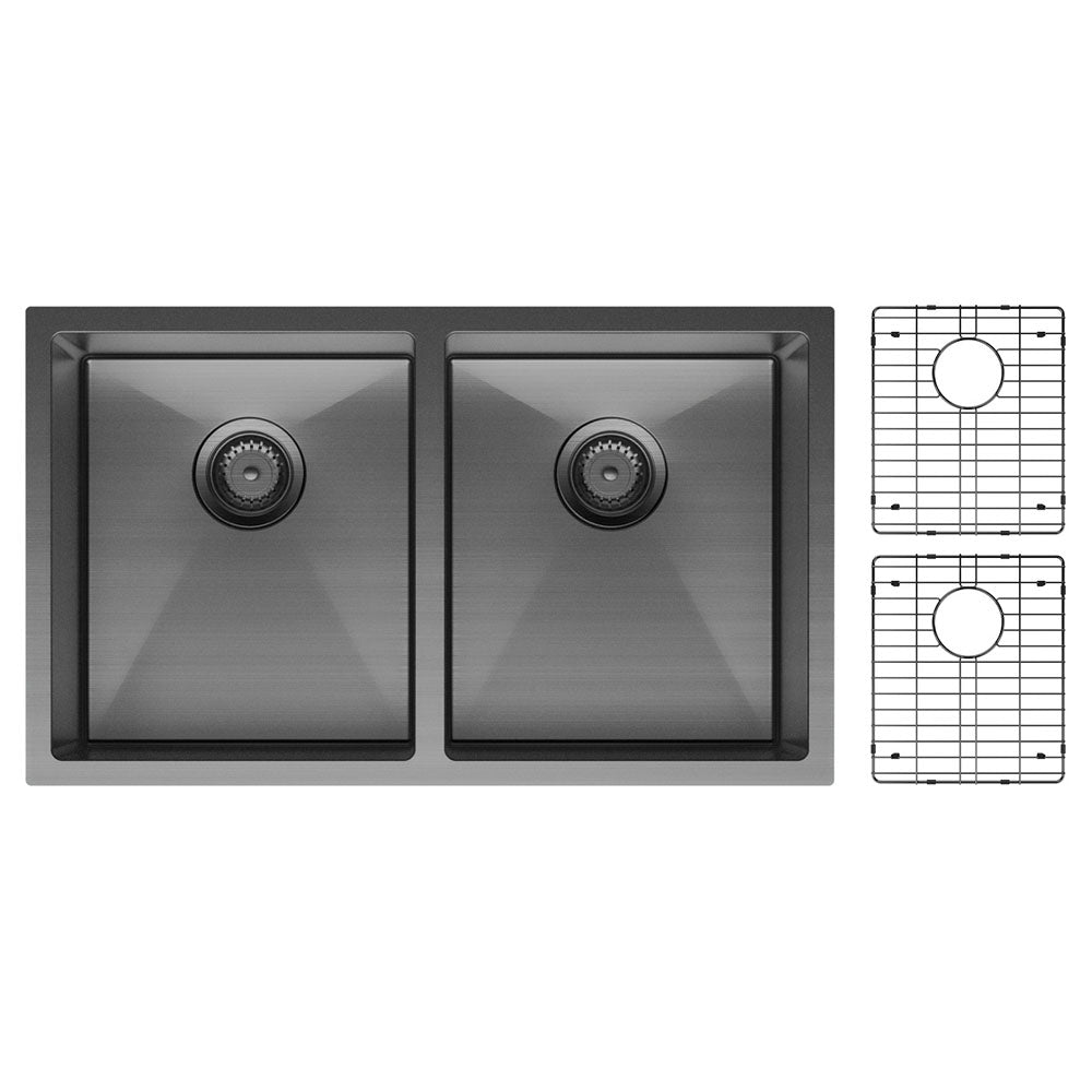 FIENZA HANA DOUBLE BOWL KITCHEN SINK PVD CARBON METAL 760MM