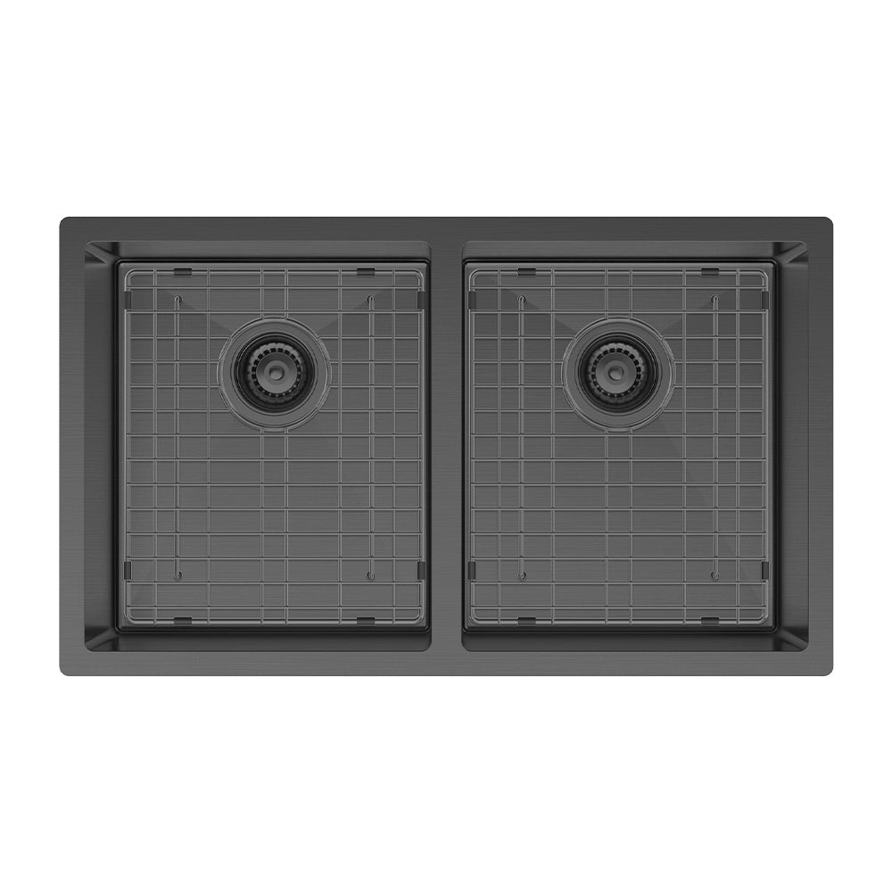 FIENZA HANA DOUBLE BOWL KITCHEN SINK PVD CARBON METAL 760MM