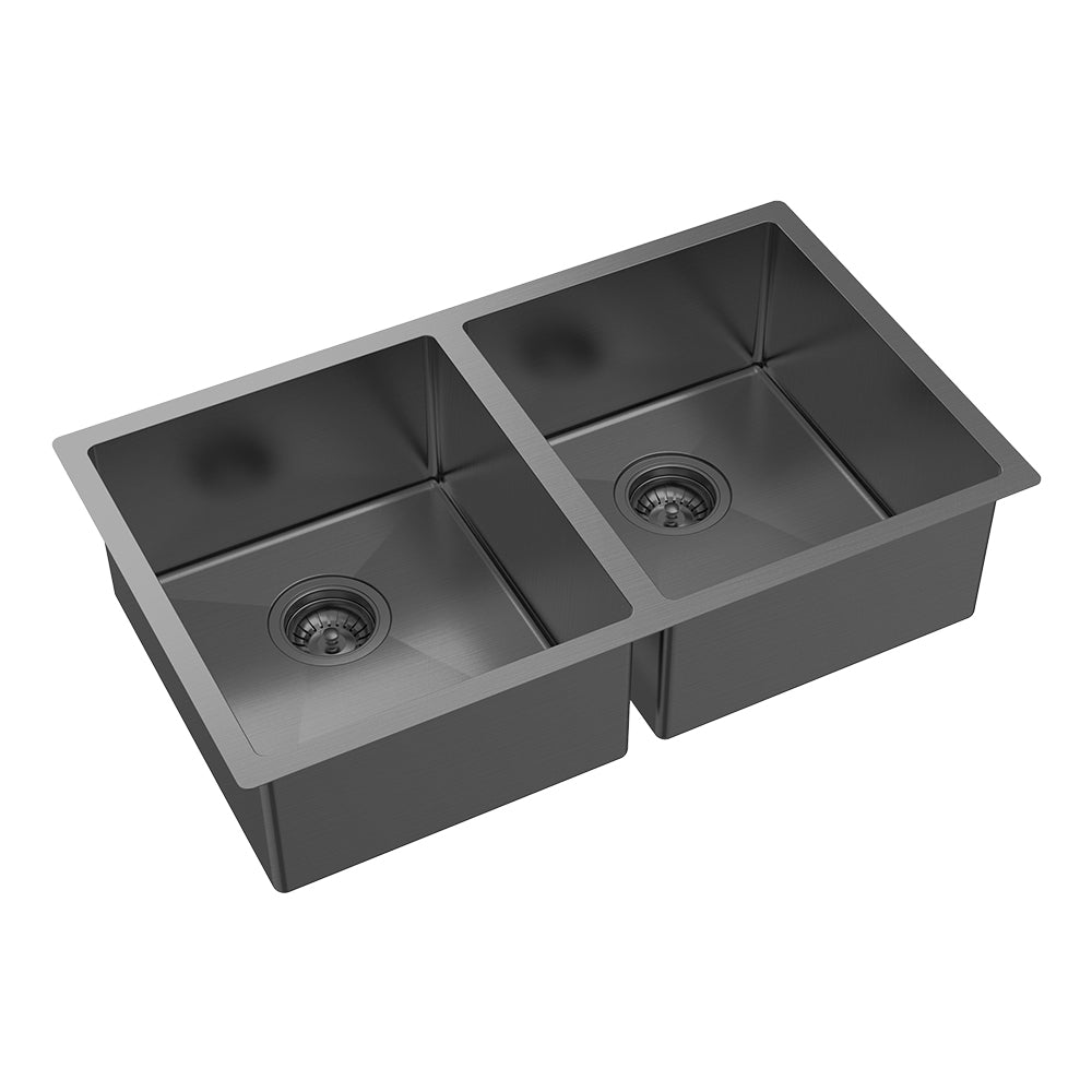 FIENZA HANA DOUBLE BOWL KITCHEN SINK PVD CARBON METAL 760MM