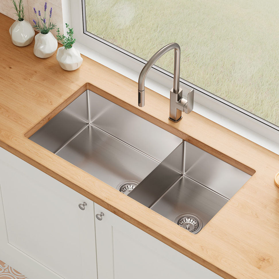 FIENZA HANA DOUBLE BOWL KITCHEN SINK STAINLESS STEEL 892MM