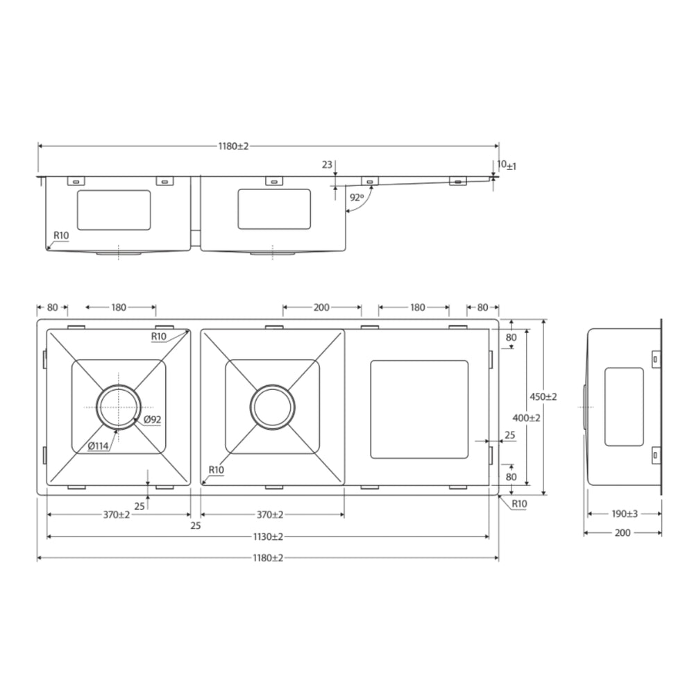 FIENZA HANA DOUBLE BOWL KITCHEN SINK WITH DRAINER STAINLESS STEEL 1180MM