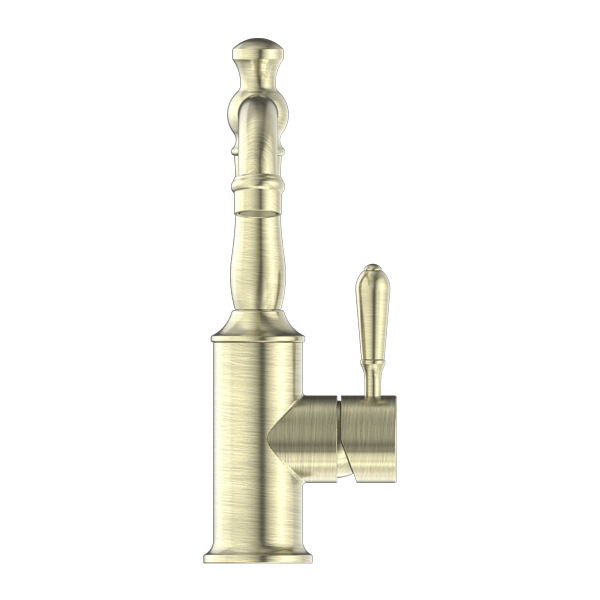 NERO YORK BASIN MIXER WITH METAL LEVER 265MM AGED BRASS
