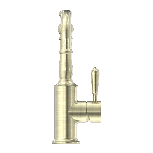 NERO YORK BASIN MIXER WITH METAL LEVER 265MM AGED BRASS