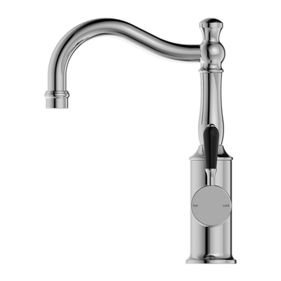 NERO YORK BASIN MIXER WITH BLACK PORCELAIN LEVER 265MM CHROME