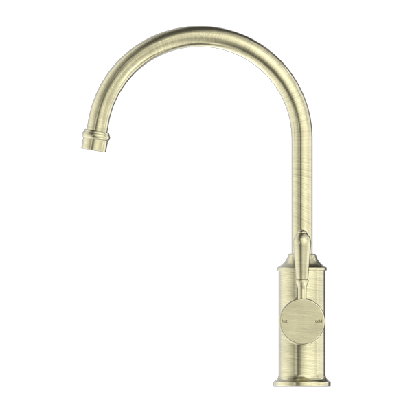 NERO YORK KITCHEN MIXER WITH METAL LEVER 347MM AGED BRASS
