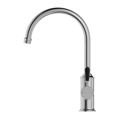 NERO YORK KITCHEN MIXER WITH BLACK PORCELAIN LEVER 347MM CHROME