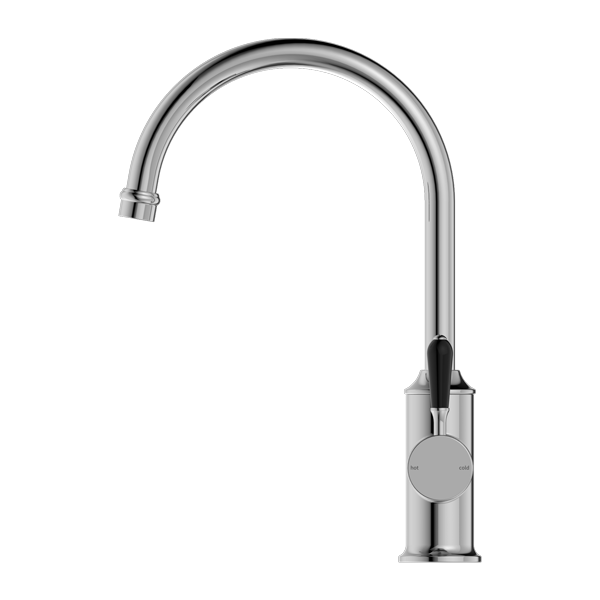 NERO YORK KITCHEN MIXER WITH BLACK PORCELAIN LEVER 347MM CHROME