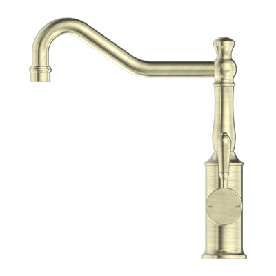NERO YORK KITCHEN MIXER WITH METAL LEVER 265MM AGED BRASS