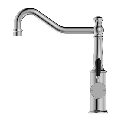 NERO YORK KITCHEN MIXER WITH BLACK PORCELAIN LEVER 265MM CHROME