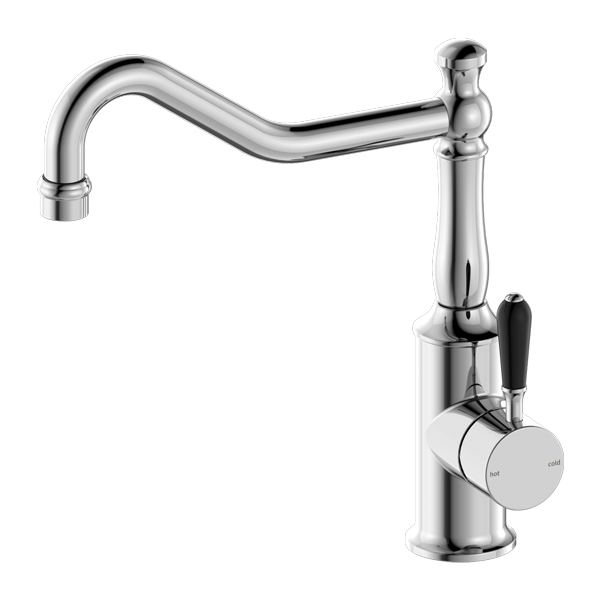 NERO YORK KITCHEN MIXER WITH BLACK PORCELAIN LEVER 265MM CHROME