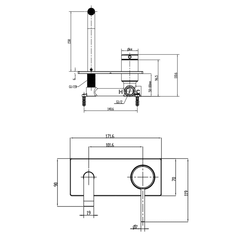 GARETH ASHTON POCO WALL BASIN / BATH MIXER SET BRUSHED BRASS (AVAILABLE IN 165MM AND 220MM)
