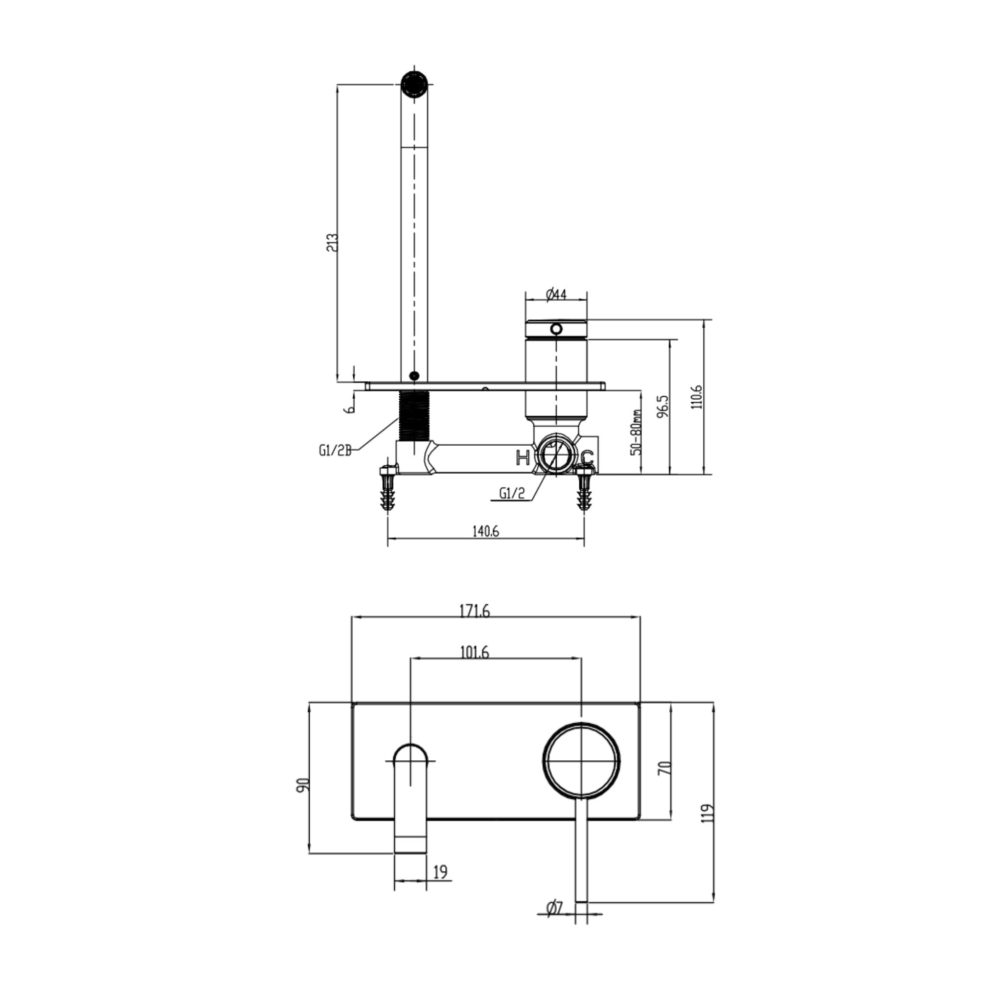GARETH ASHTON POCO WALL BASIN / BATH MIXER SET BRUSHED BRASS (AVAILABLE IN 165MM AND 220MM)