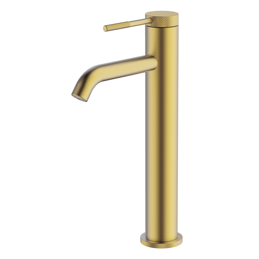 GARETH ASHTON POCO KNURLED TALL BASIN MIXER BRUSHED BRASS