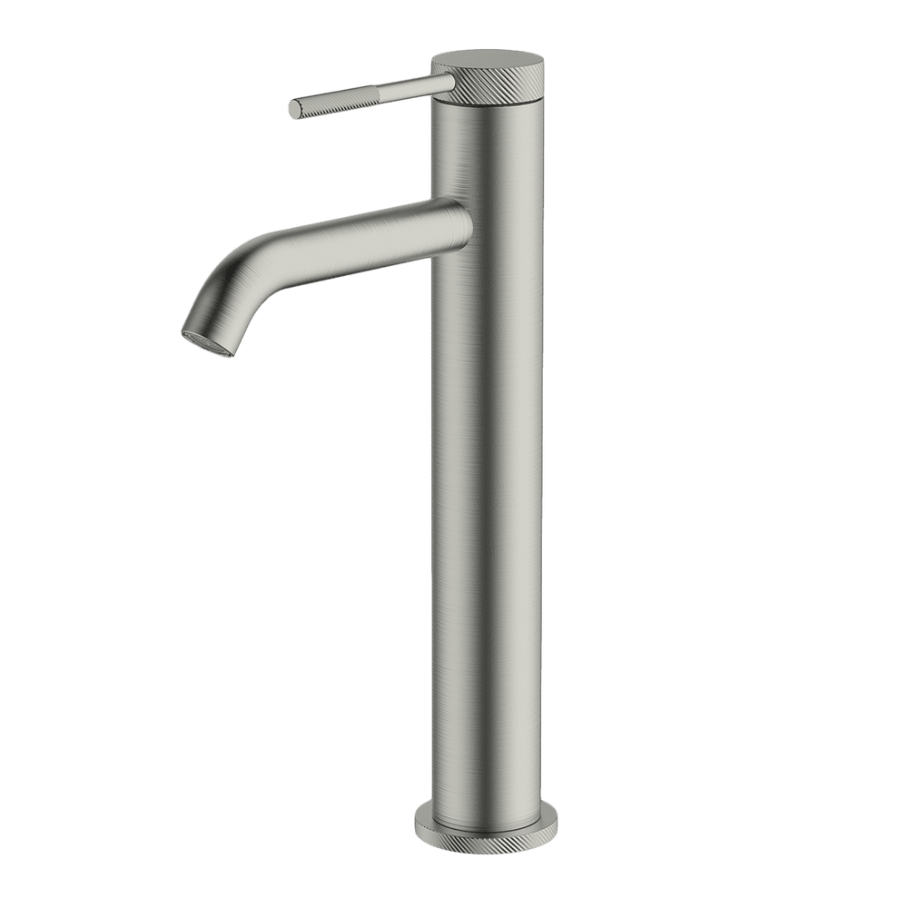GARETH ASHTON POCO KNURLED TALL BASIN MIXER BRUSHED NICKEL