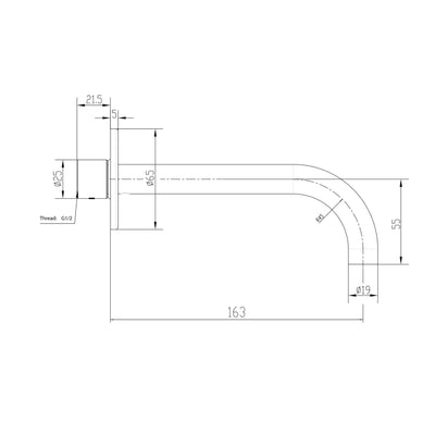GARETH ASHTON POCO CURVED BASIN / BATH SPOUT BRUSHED BRASS (AVAILABLE IN 165MM AND 220MM)