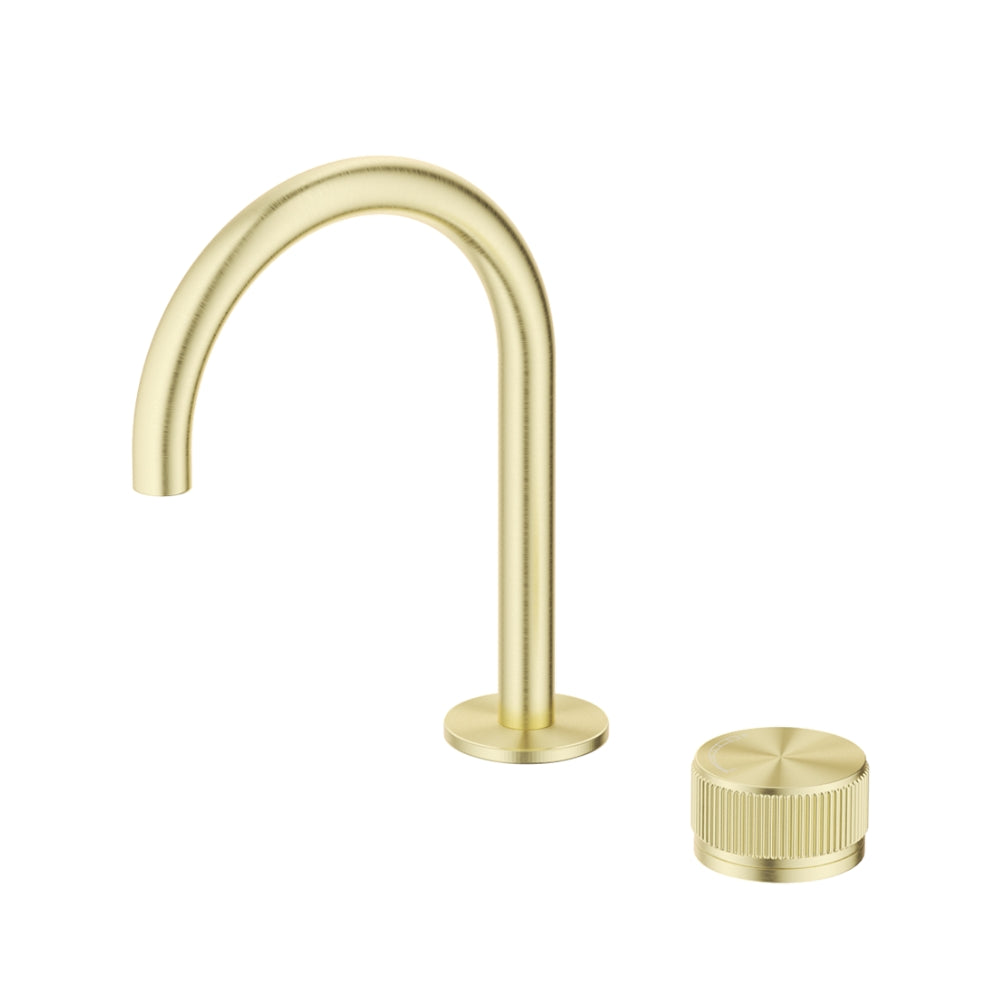 BELLA VISTA MICA LEAD FREE FLUTED GOOSENECK HOB BASIN MIXER SET 225MM FRENCH GOLD