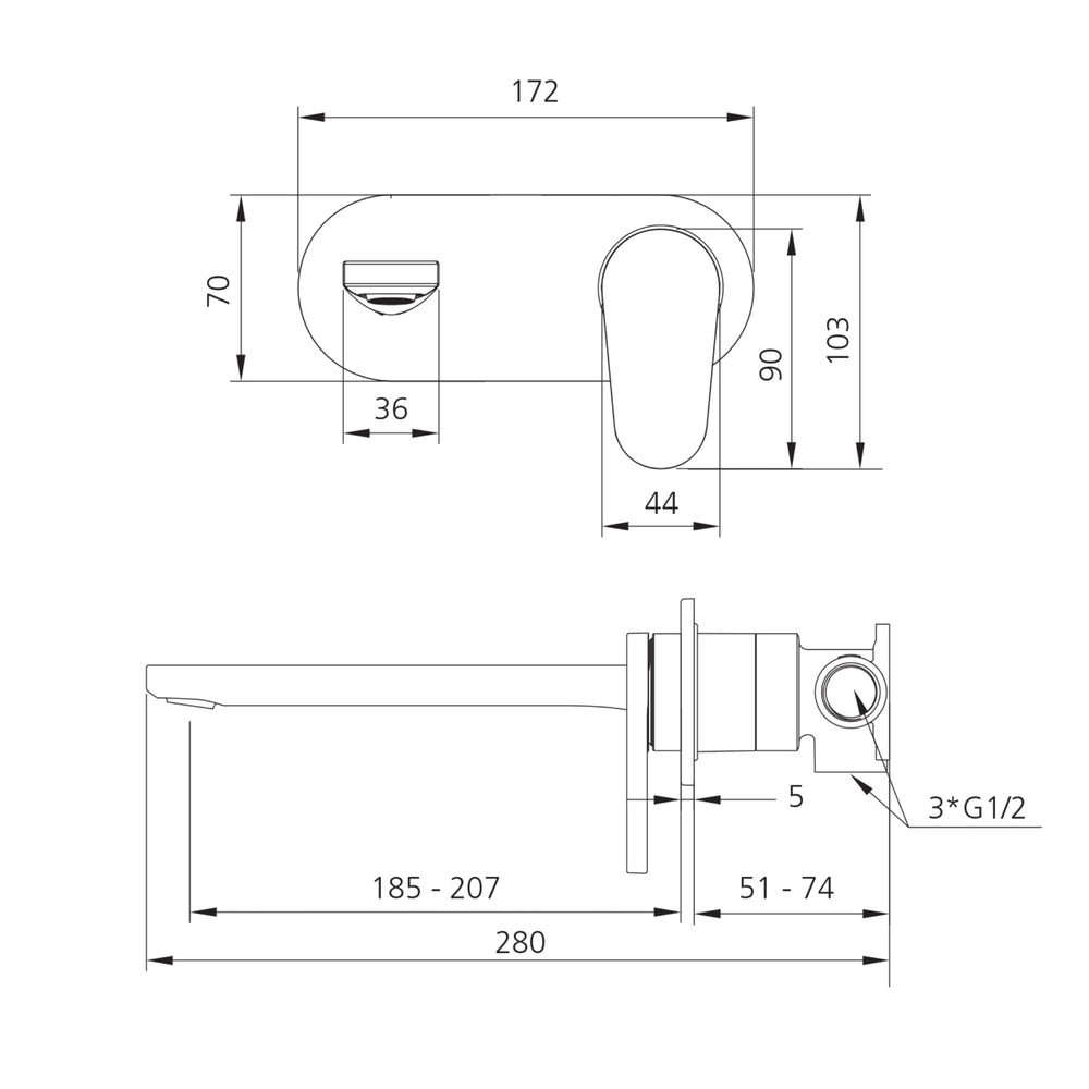 OLIVERI LONDON LEAD FREE WALL MIXER SET 172MM CHROME