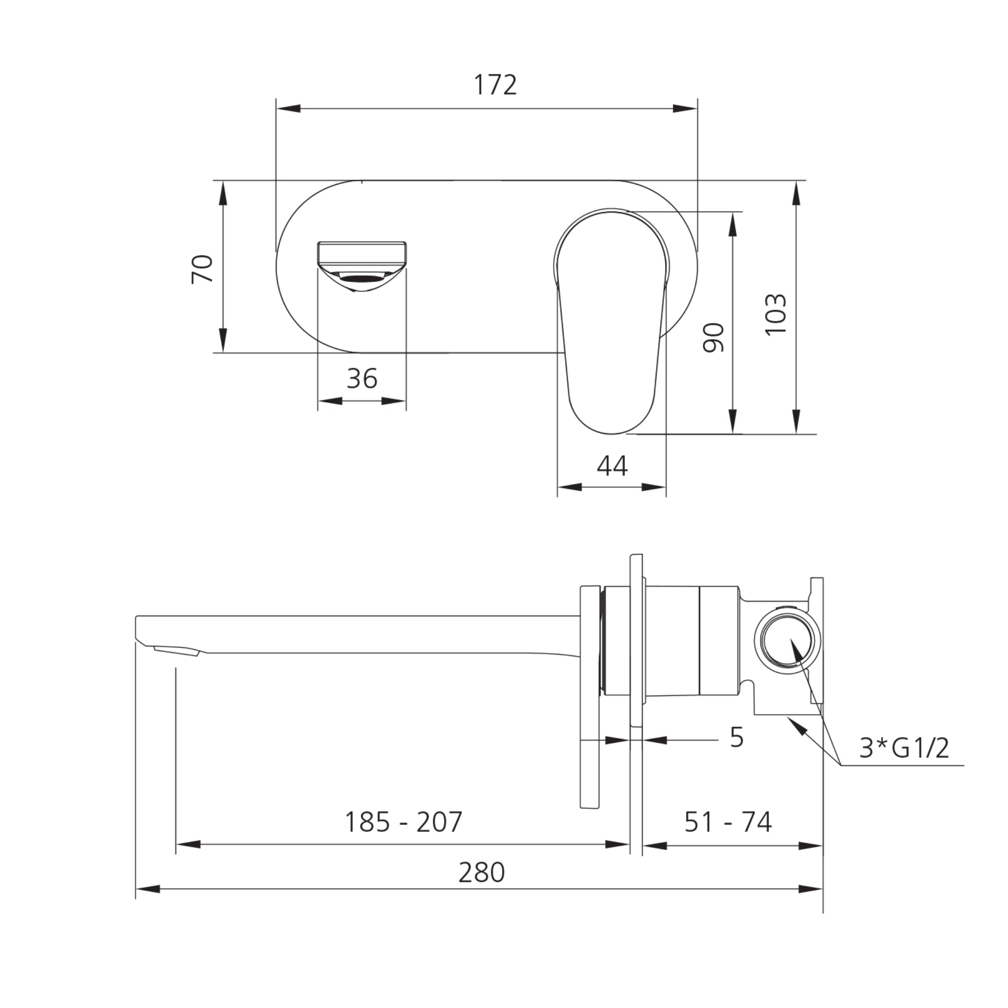 OLIVERI LONDON LEAD FREE WALL MIXER SET 172MM CHROME