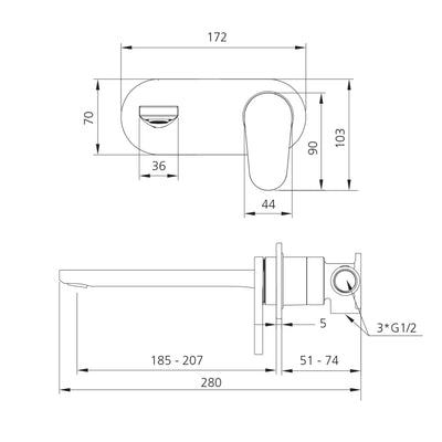 OLIVERI LONDON LEAD FREE WALL MIXER SET 172MM CHROME