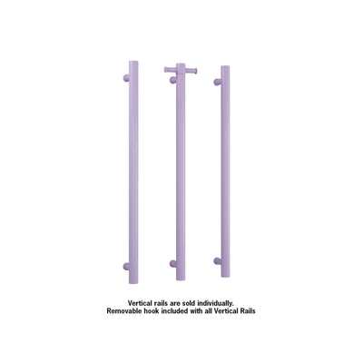 THERMOGROUP ROUND VERTICAL HEATED SINGLE TOWEL RAIL LILAC SATIN PASTEL 900MM