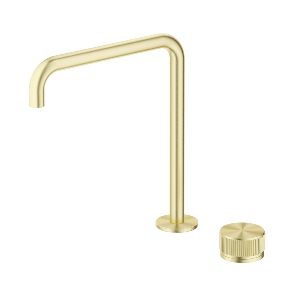 BELLA VISTA MICA LEAD FREE FLUTED SOFT-SQUARE HOB SINK/BASIN MIXER SET 275MM FRENCH GOLD