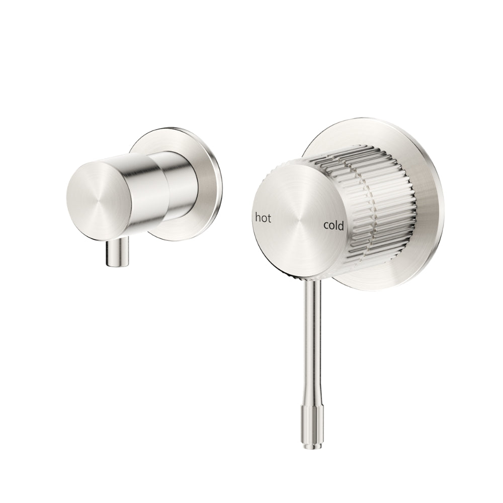 BELLA VISTA MICA FLUTED SHOWER MIXER DIVERTER SIDEWAYS 151MM BRUSHED NICKEL