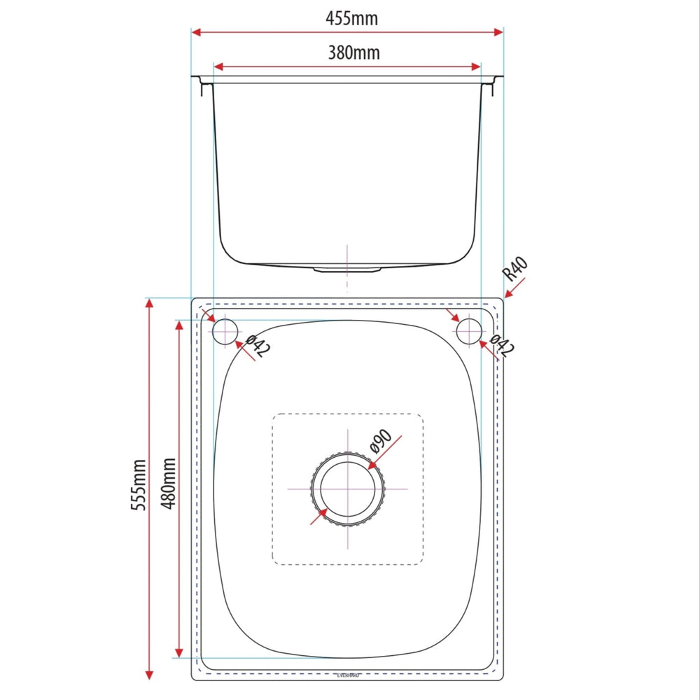 EVERHARD CLASSIC 35L SLIM UTILITY LAUNDRY SINK STAINLESS STEEL 455MM