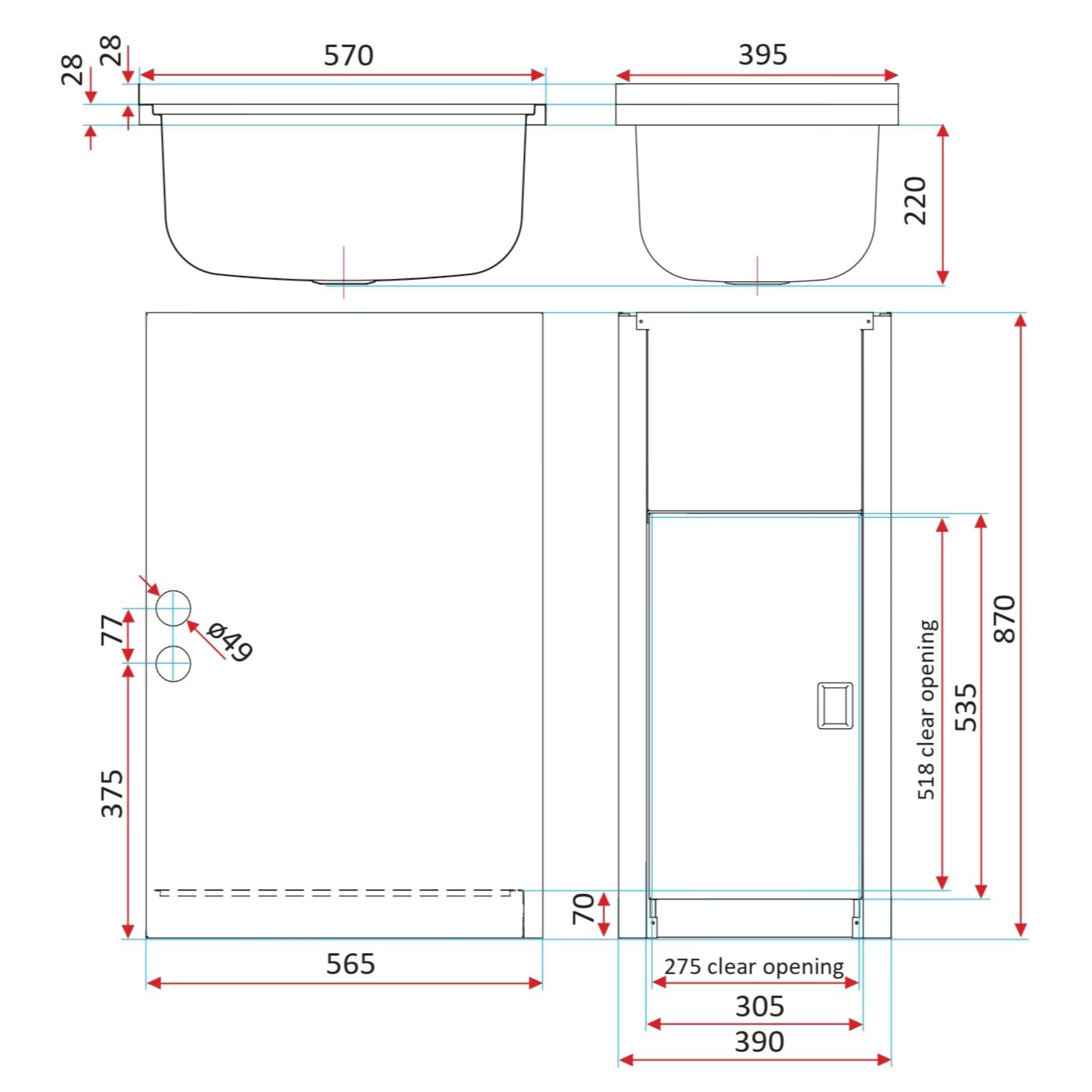 EVERHARD CLASSIC 30L STAINLESS STEEL LAUNDRY UNIT 395MM WHITE