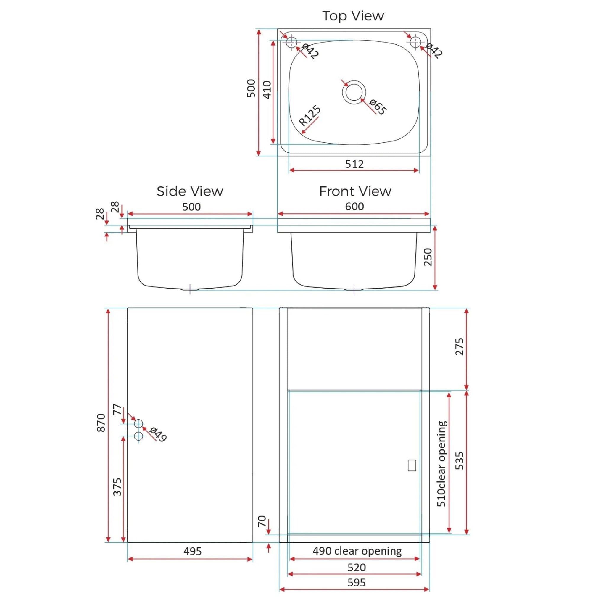 EVERHARD CLASSIC 45L STAINLESS STEEL LAUNDRY UNIT 600MM WHITE