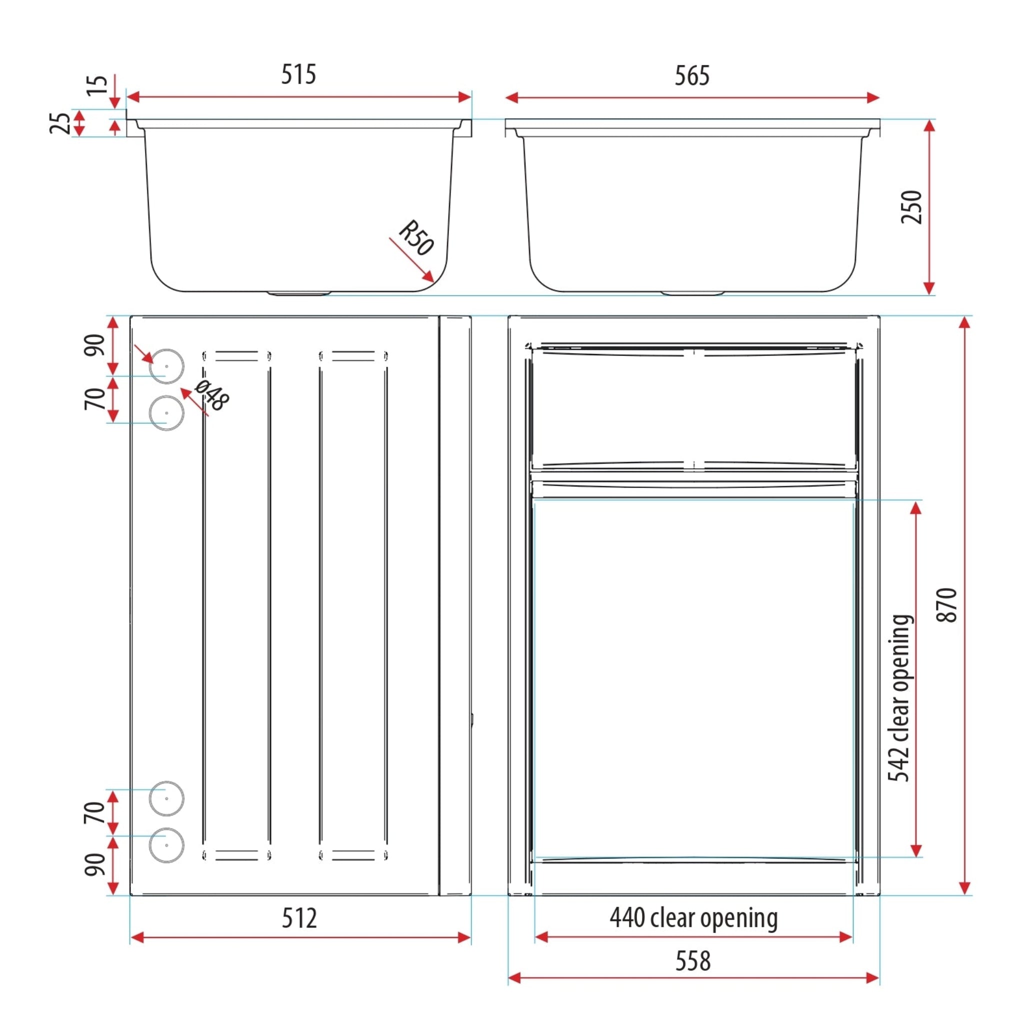 EVERHARD CLASSIC 45L STEEL & POLYMER SUPREME LAUNDRY UNIT 565MM WHITE