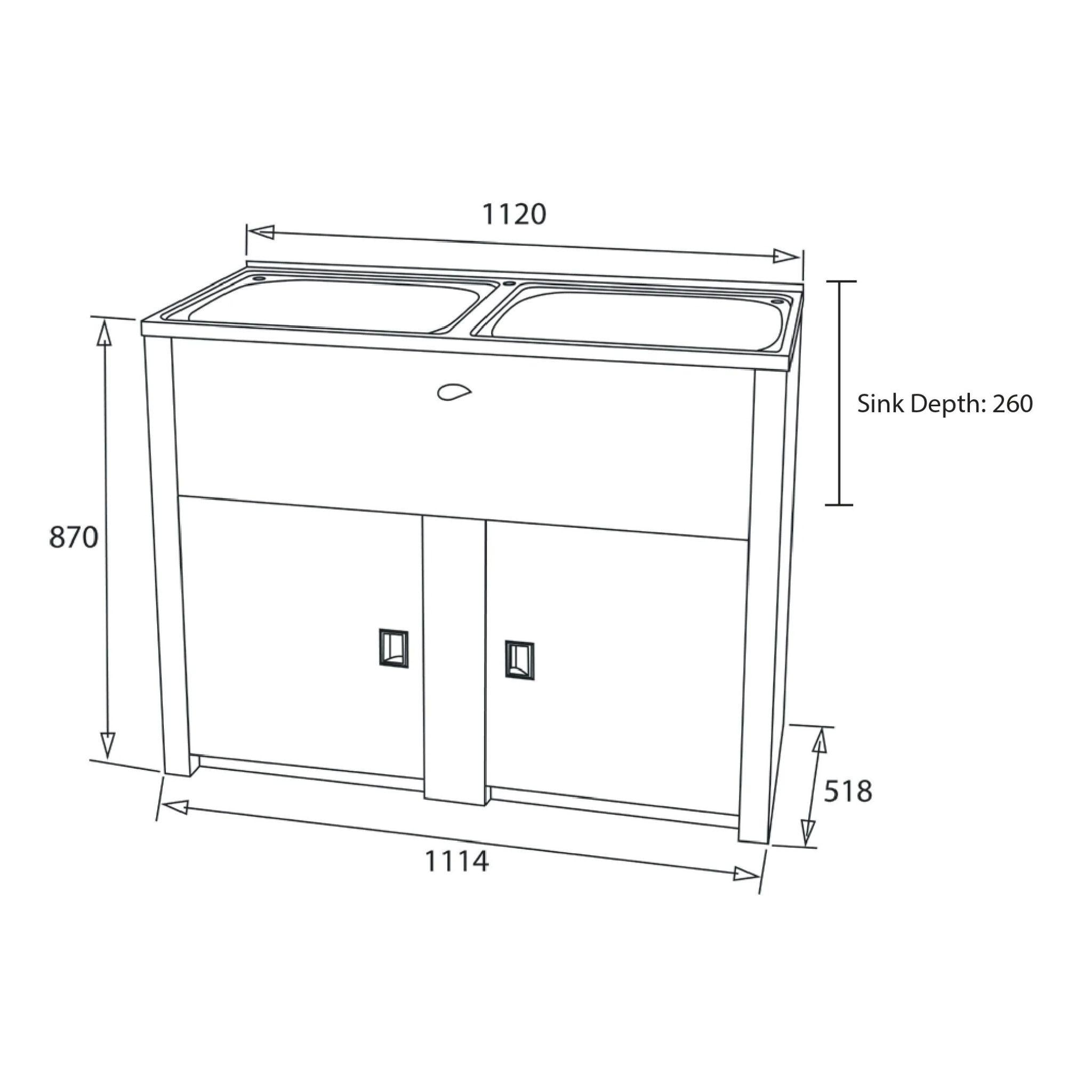 EVERHARD CLASSIC 45L + 45L STAINLESS STEEL TWIN LAUNDRY UNIT 1120MM WHITE