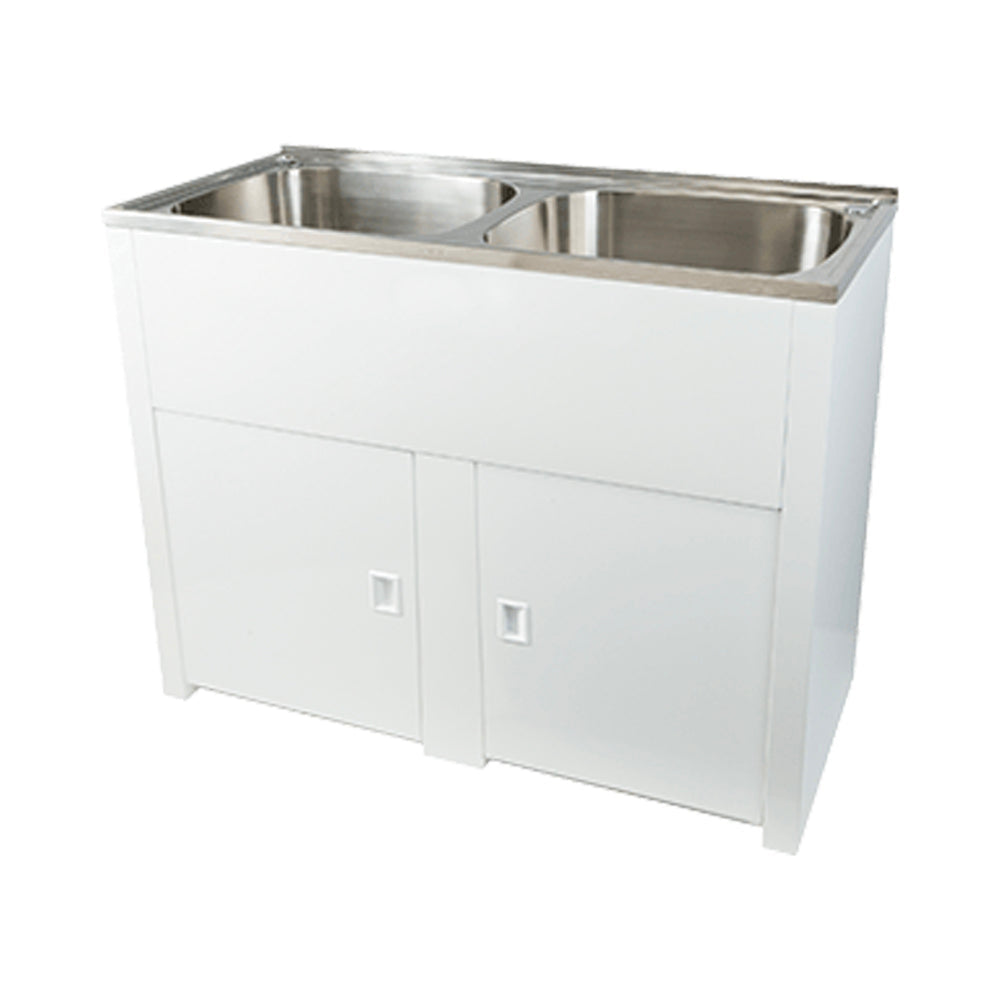 EVERHARD CLASSIC 45L + 45L STAINLESS STEEL TWIN LAUNDRY UNIT 1120MM WHITE