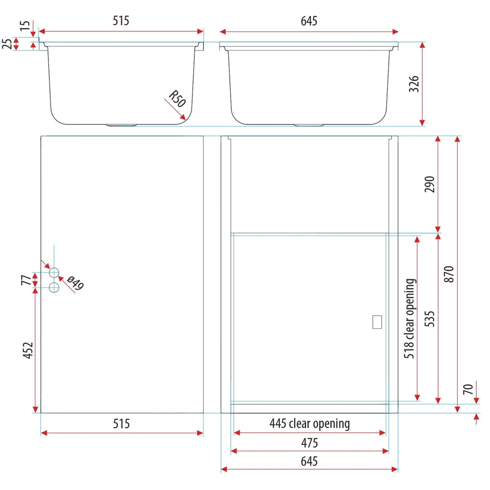 EVERHARD CLASSIC 70L STAINLESS STEEL MAXI LAUNDRY UNIT 645MM WHITE