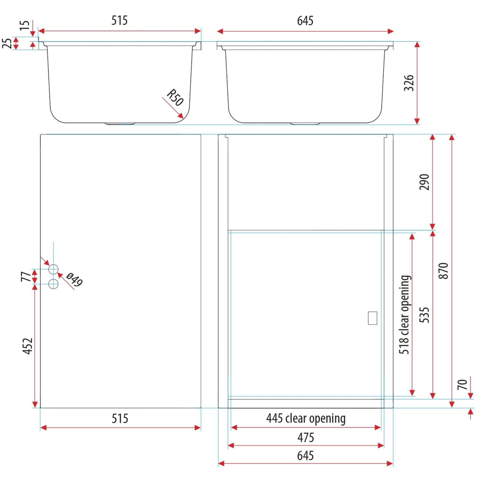 EVERHARD CLASSIC 70L STAINLESS STEEL MAXI LAUNDRY UNIT 645MM WHITE
