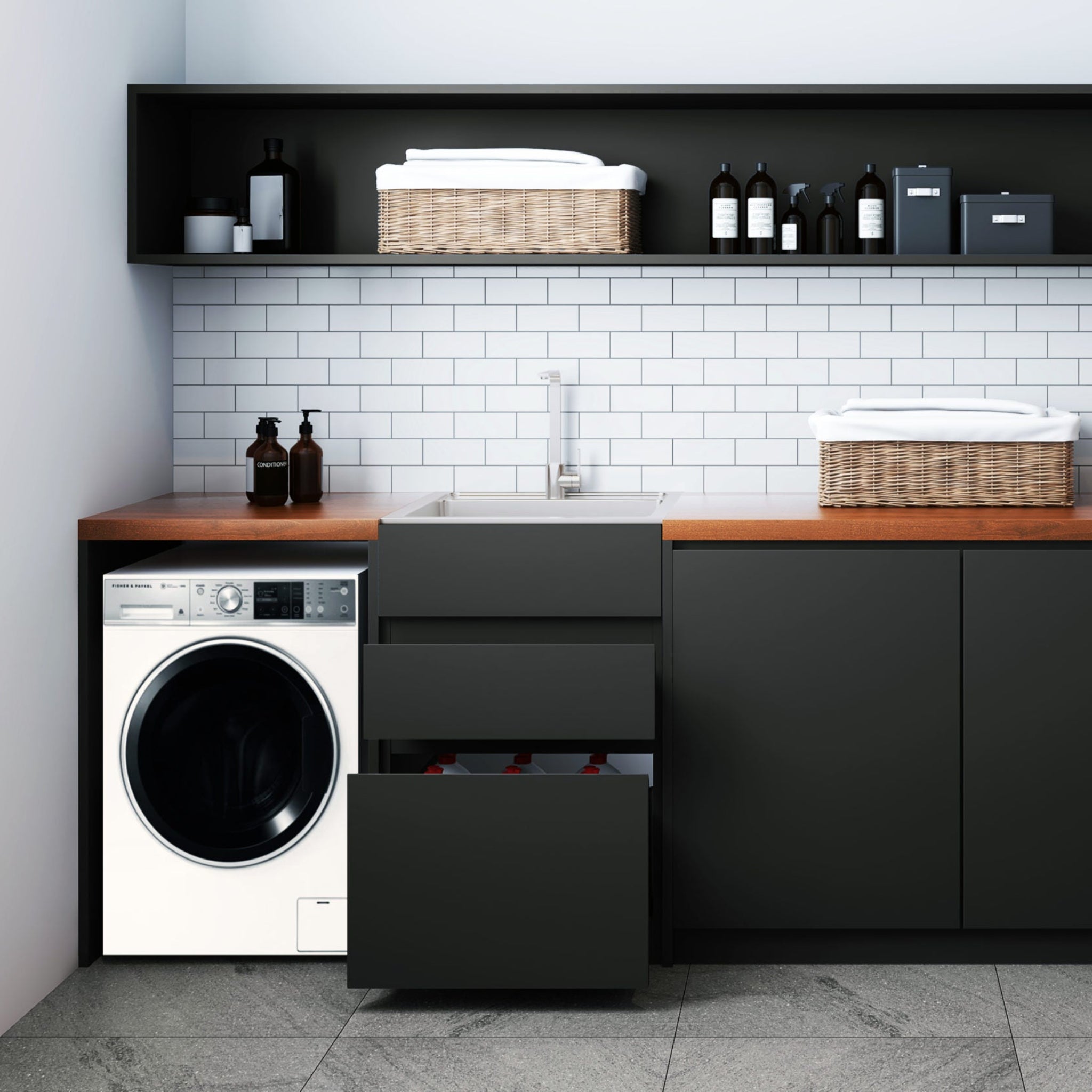 EVERHARD EXCELLENCE 35L DRAWER SYSTEM LAUNDRY UNIT 390MM MATTE BLACK