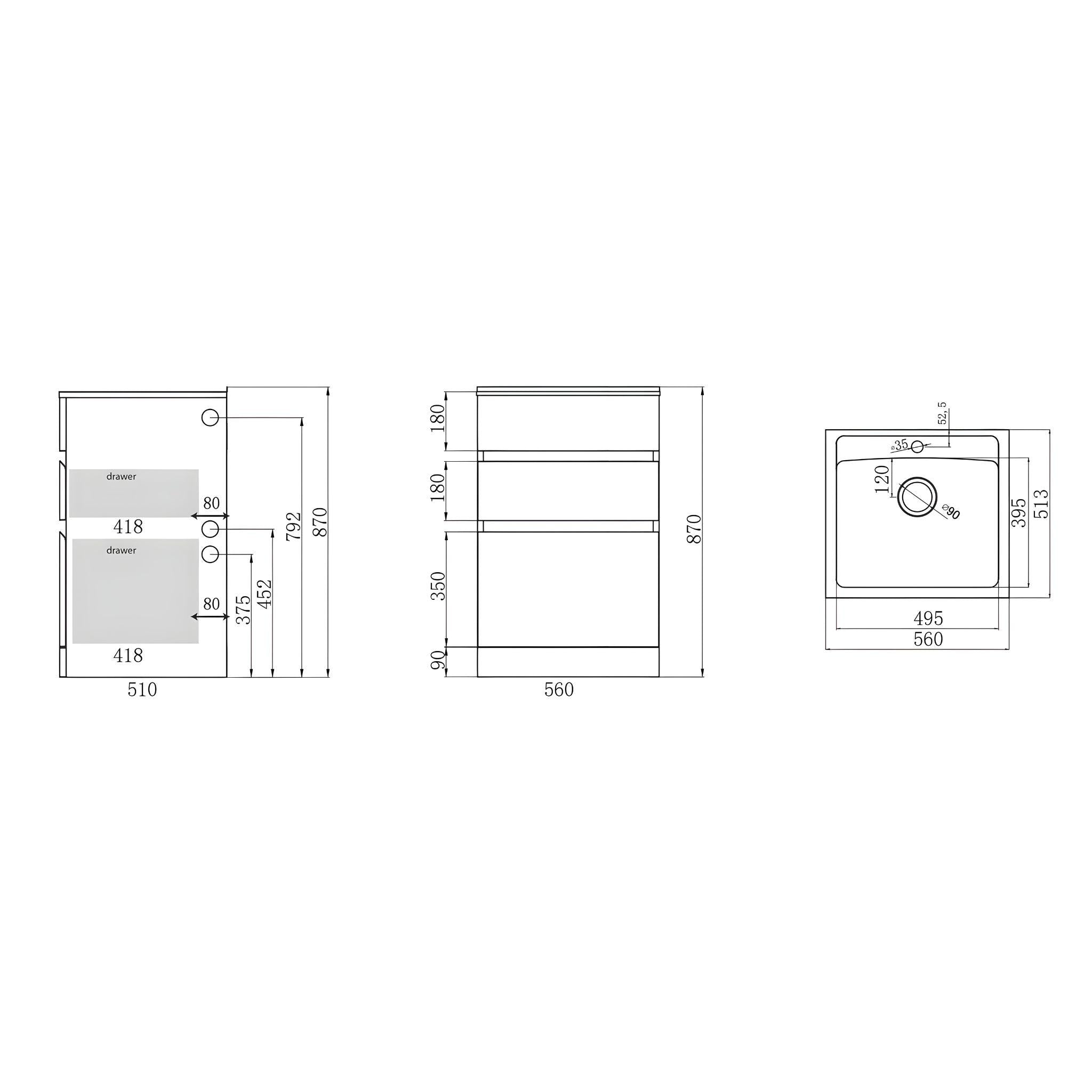 EVERHARD NUGLEAM 45L DRAWER SYSTEM LAUNDRY UNIT 560MM WHITE