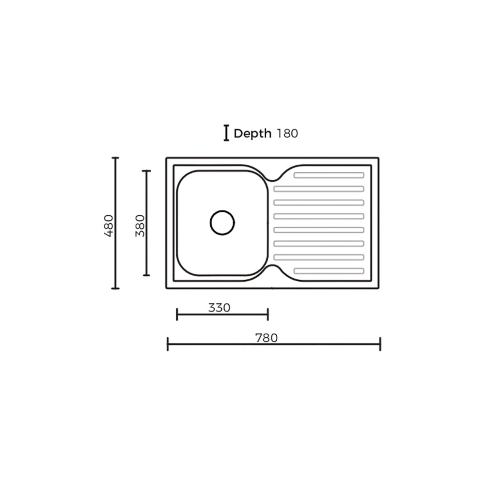 EVERHARD CLASSIC SQUARE SINGLE BOWL & DRAINER KITCHEN SINK STAINLESS STEEL 780MM