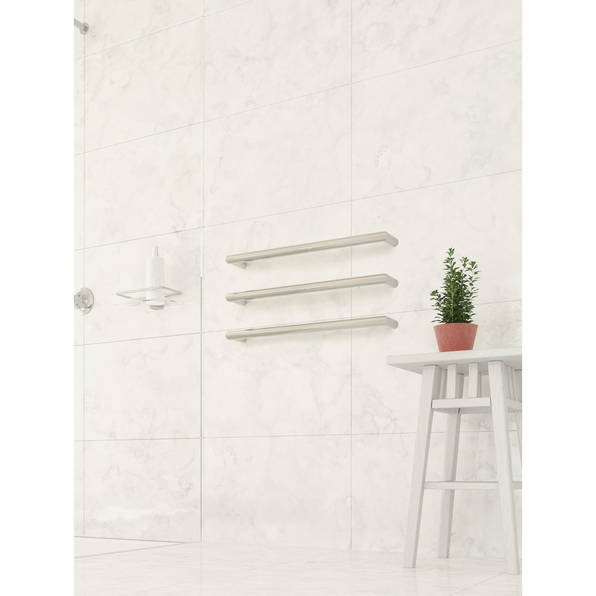 THERMOGROUP ROUND SINGLE BAR HEATED TOWEL RAIL 632MM POLISHED STAINLESS STEEL