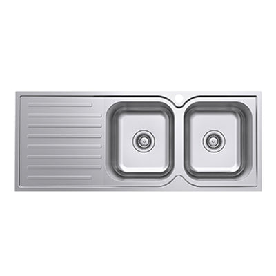 EVERHARD CLASSIC SQUARE 2 BOWL & DRAINER KITCHEN SINK STAINLESS STEEL 1180MM