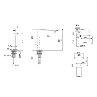 KOHLER COMPOSED TALL BASIN MIXER 215MM POLISHED CHROME