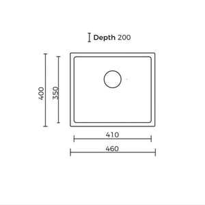 EVERHARD EXCELLENCE SQUARELINE SINGLE BOWL KITCHEN SINK STAINLESS STEEL 460MM