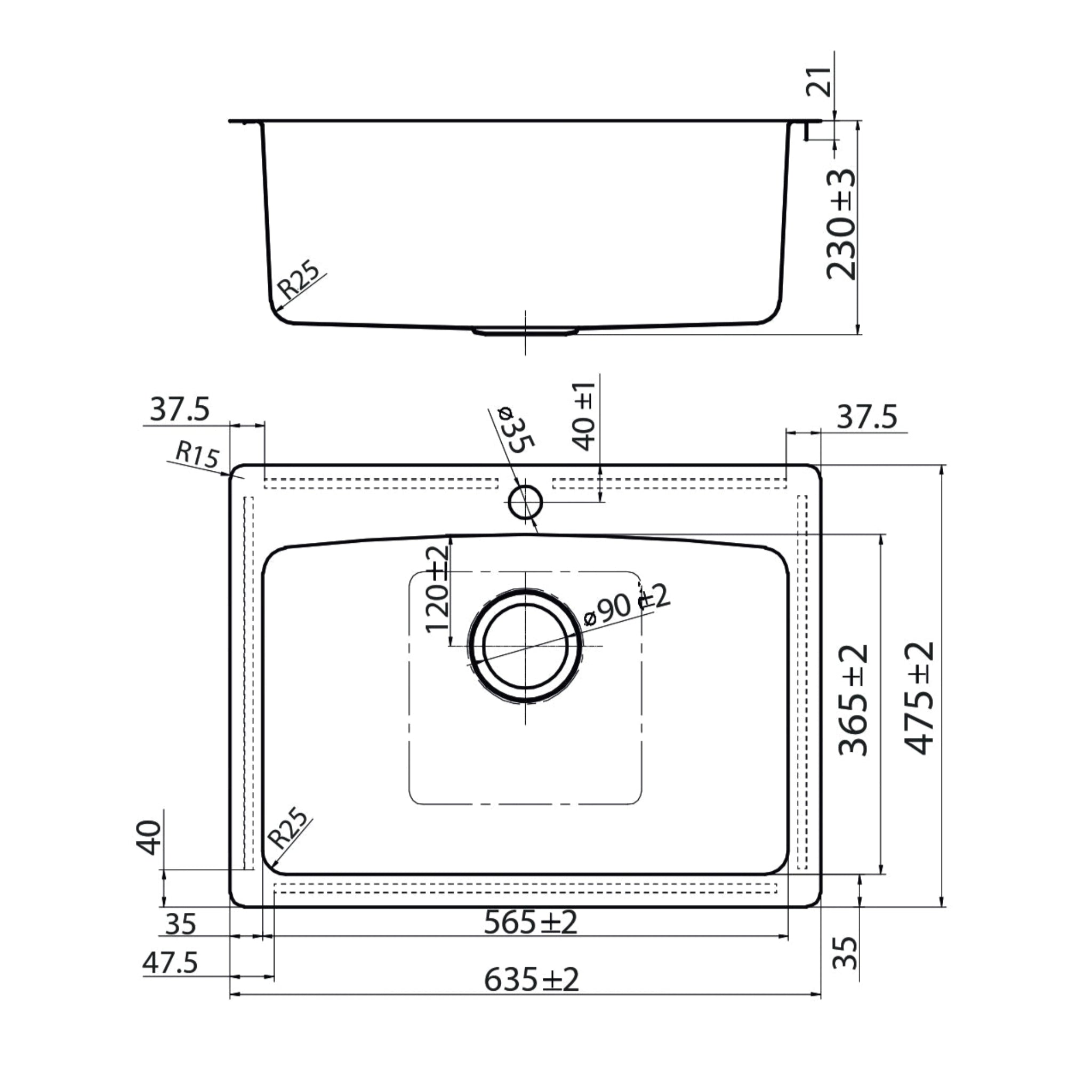 EVERHARD NUGLEAM 45L UTILITY LAUNDRY SINK STAINLESS STEEL 635MM