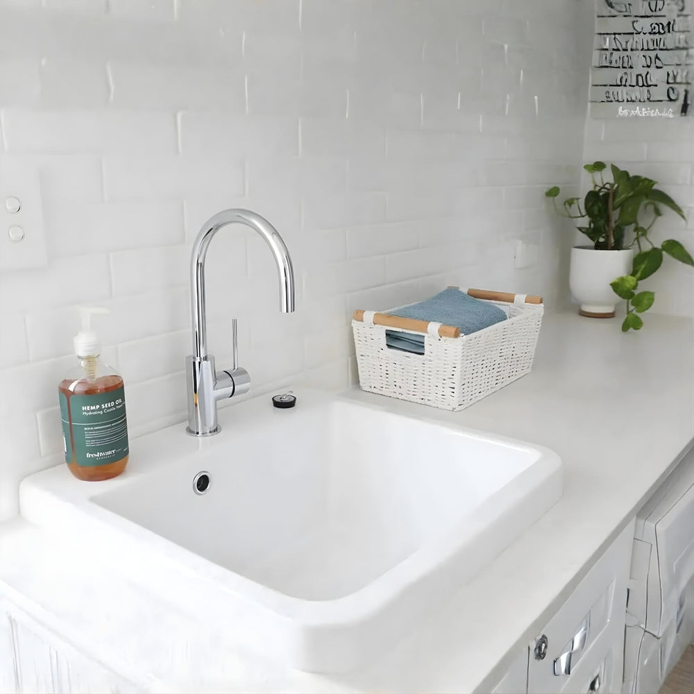 TURNER HASTINGS RAVINE INSET FINE FIRECLAY SINK WITH OVERFLOW GLOSS WHITE 660MM