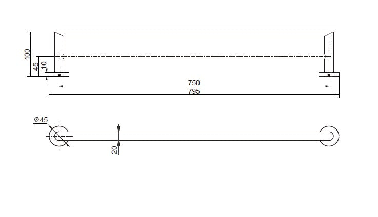 MODERN NATIONAL EVA DOUBLE TOWEL RAIL MATTE BLACK (AVAILABLE IN 600MM AND 750MM)