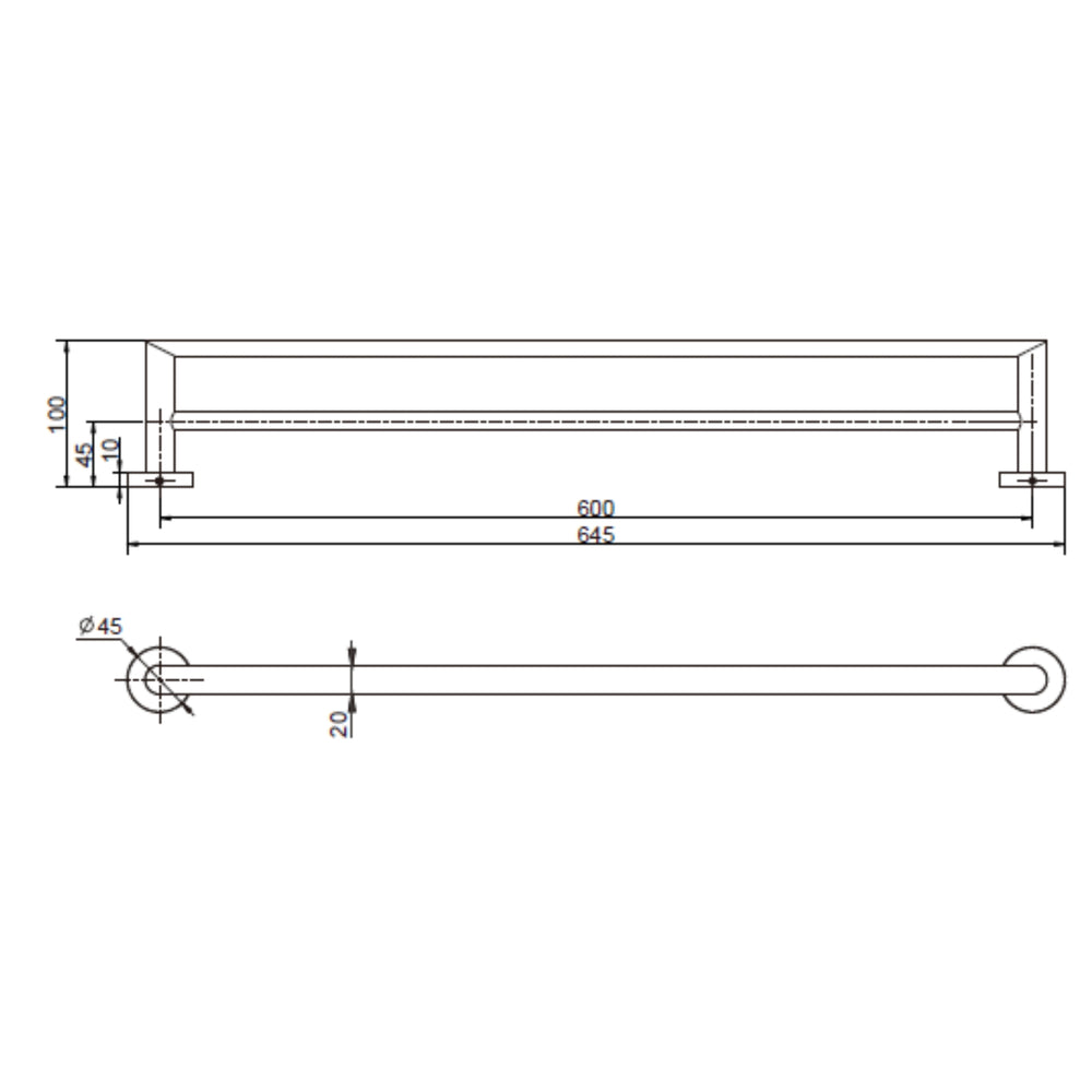 MODERN NATIONAL EVA SINGLE TOWEL RAIL CHROME (AVAILAABLE IN 600MM, 750MM AND 900MM)