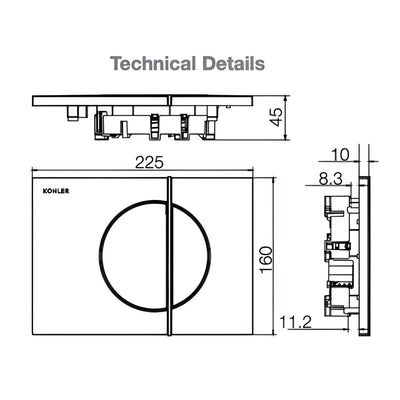 KOHLER NOTE MECHANICAL FLUSH PLATE 225MM CHROME