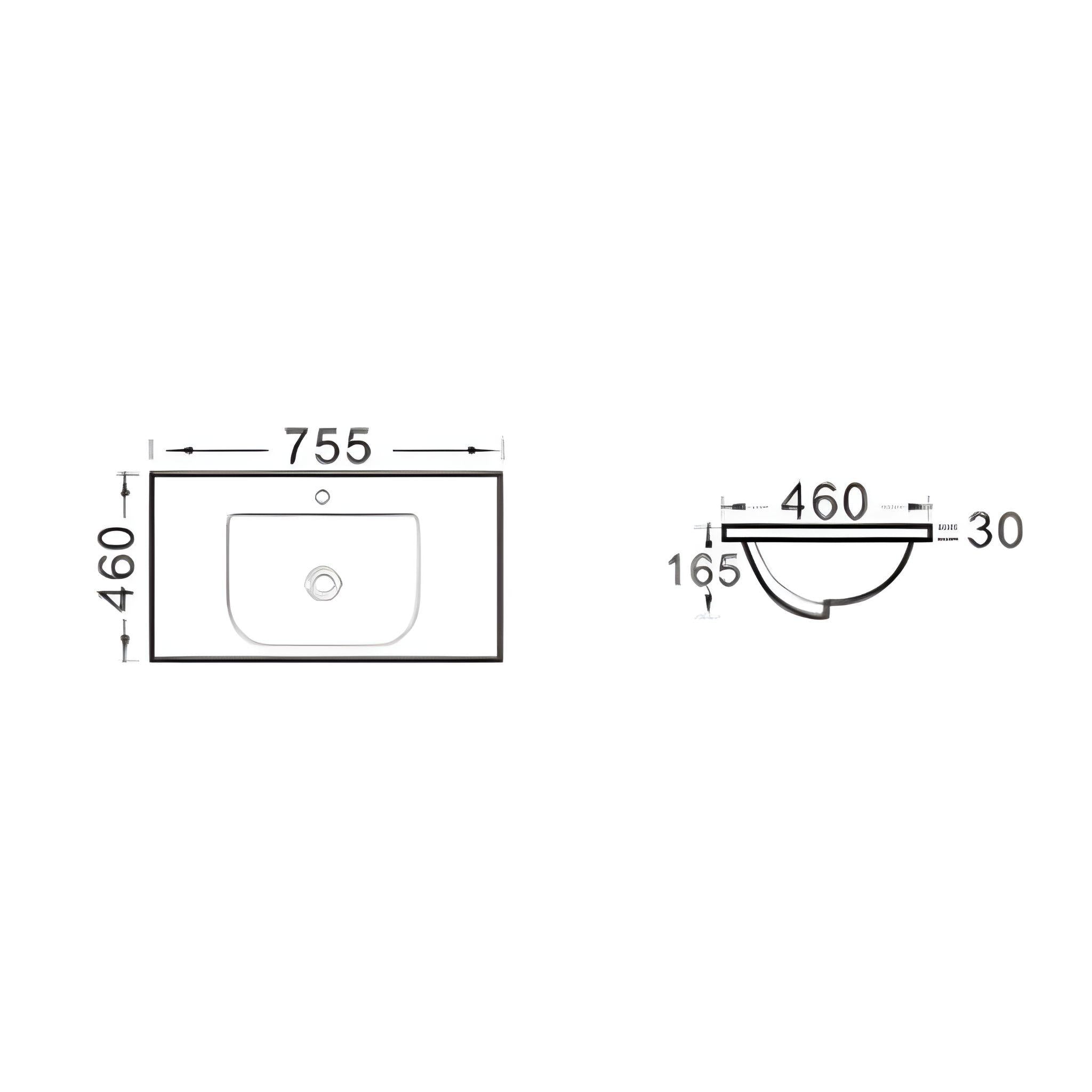 POSEDION ELIVIA GLOSS WHITE SINGLE BOWL CERAMIC VANITY TOP (AVAILABLE IN 605MM, 755MM, 905MM AND 1205MM)
