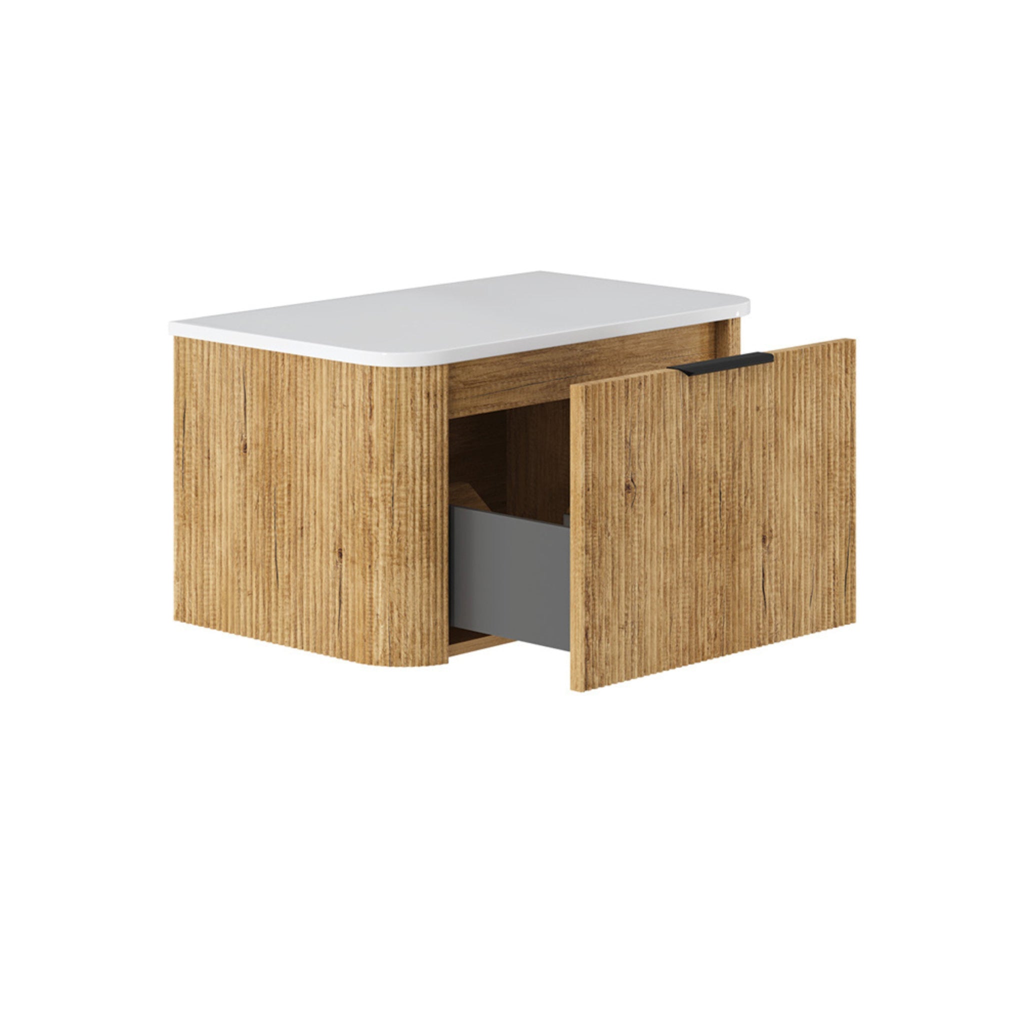 FIENZA MINKA SCANDI OAK FLUTED 750MM CURVE SINGLE BOWL WALL HUNG VANITY