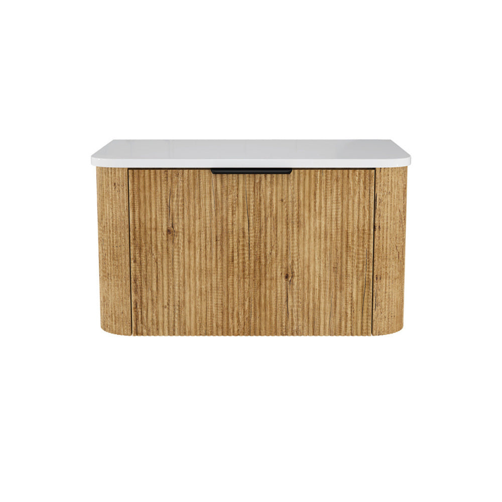 FIENZA MINKA SCANDI OAK FLUTED 750MM CURVE SINGLE BOWL WALL HUNG VANITY