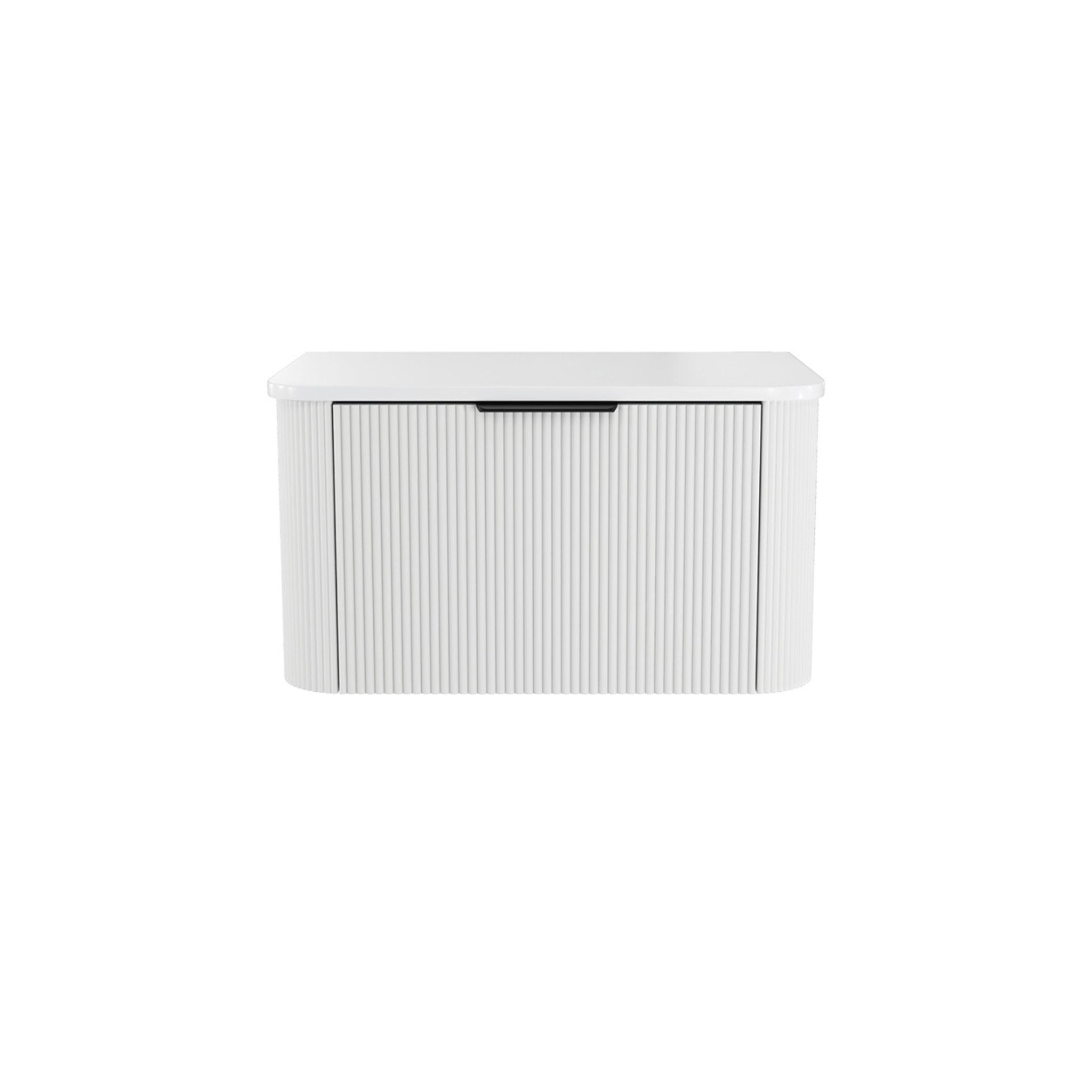 FIENZA MINKA SATIN WHITE FLUTED 750MM CURVE SINGLE BOWL WALL HUNG VANITY